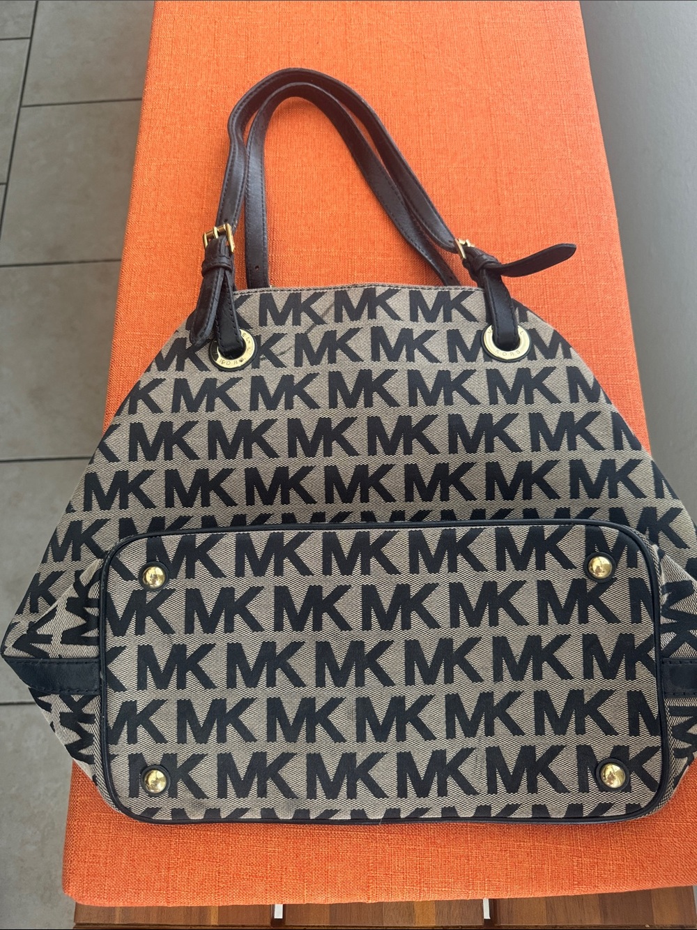 Michael Kors Black & Brown MK Logo Canvas Tote